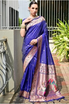 Saree bleu royal en soie Banarasi avec Zari SR29645