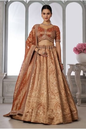 Lehenga Choli en mouchoirs en papier couleur rouille LC9115