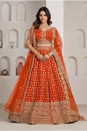 Lehenga Choli en soie rouille avec dupatta LC9101