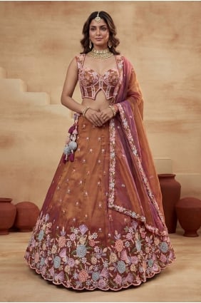 Lehenga Choli en tissu brodé couleur rouille LC9184