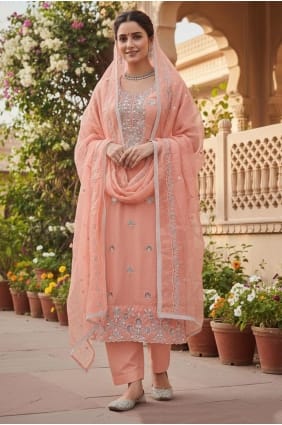 Salwar Kameez couleur rouille en coton brodé SK15693