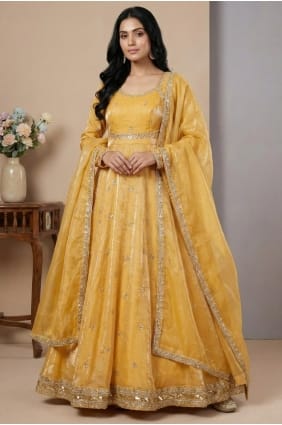 Salwar Kameez en fil de soie moutarde avec dupatta AS4251