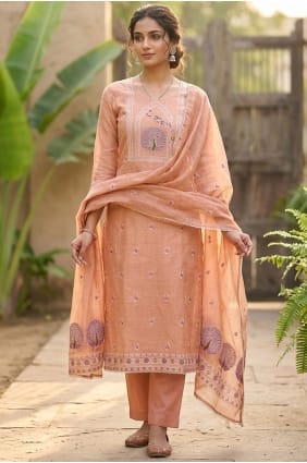 Salwar Kameez en coton orange imprimé SK15873