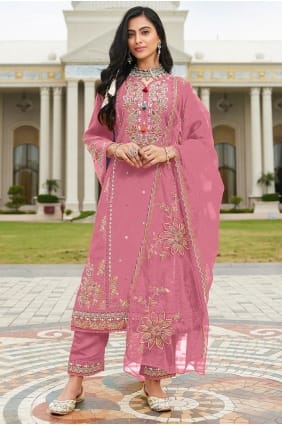 Salwar Kameez rose avec coton brod SK15620