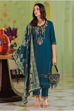 Salwar Kameez en viscose bleu sarcelle avec tissage SK155811