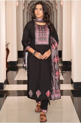 Ensemble salwar noir avec viscose faite à la main SK155976