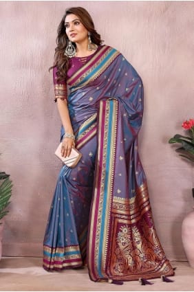 Sari lavande en soie tissée à la main SR29745