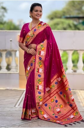 Sari magenta en soie tissée SR29138