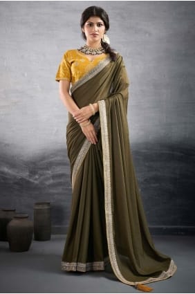 Sari Mahendi brodé en georgette avec chemisier assorti SR29219