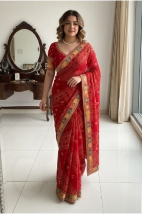 Sari bordeaux en georgette imprimée numérique SR29267