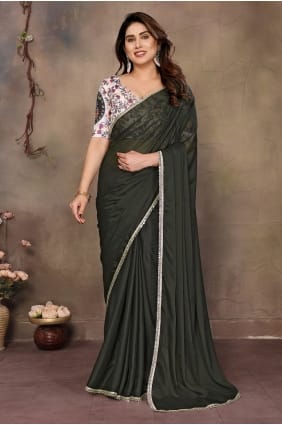 Sari vert Mehendi en georgette imprimée SR30073