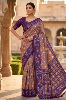 Saree en soie Patola brodé en oignon SR30120
