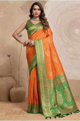 Saree orange avec soie Zari Banarasi SR29648