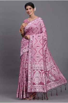 Sari violet en lin tissé SR29009
