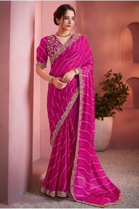 Sari Rani en satin imprimé et brodé avec chemisier assorti SR29054