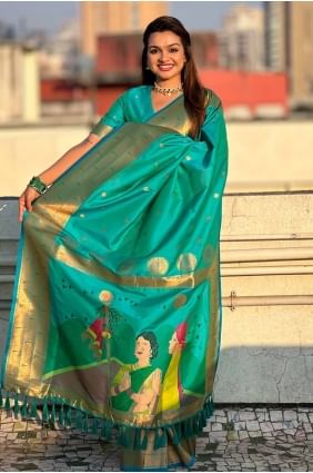 Saree in Sea green Silk with Weaving SR28039