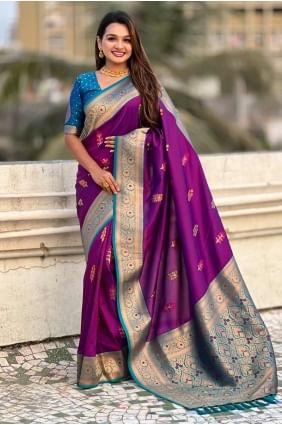 sari en soie violette avec tissage SR28403