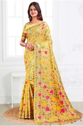 Lin tissé Jaune Sari avec chemisier SR28672