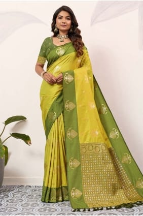 Sari jaune en soie tissée SR29663