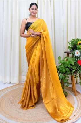 Satin Embroidered Mustard Saree with Blouse SR28601