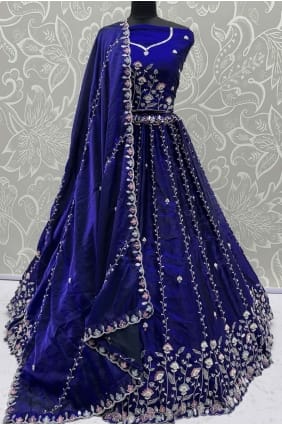 Lehenga Choli en satin avec broderies bleu indigo LC8740