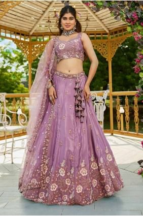 Lehenga Choli en satin violet avec broderie LC8484