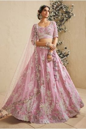 Tissage de Lehenga Choli en satin rose avec Dupatta LC8619