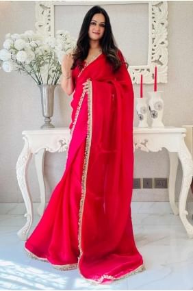 Sari rouge en satin et dentelle SR28376