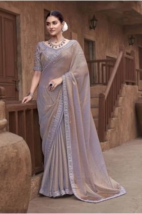 sari en satin beige avec broderie SR28045