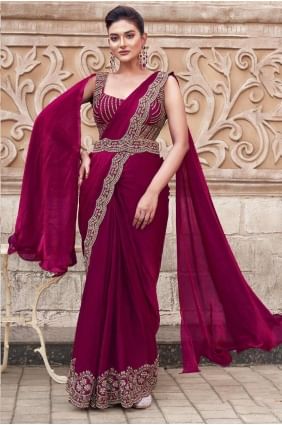 sari en satin avec main marron SR28307