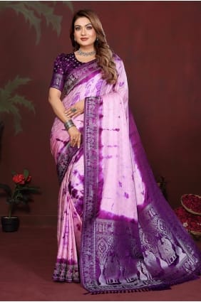 Sari en satin violet zari pour femmes SR29858
