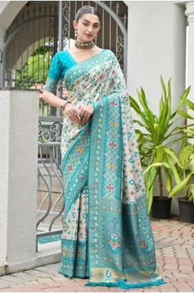 Sari en soie Banarasi avec Resham, zari en vert d'eau SR29785