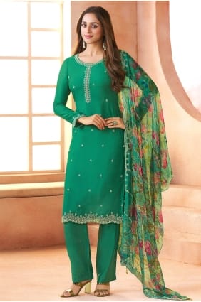 Salwar Kameez imprimé en mousseline vert d'eau SK15858