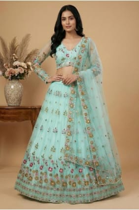 Lehenga Choli en filet doux vert d'eau LC8970