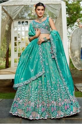 lehenga choli vert mer en tissu avec broderie LC8492