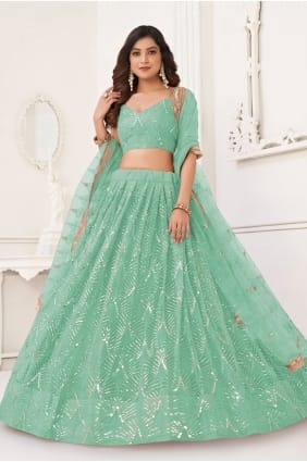 Lehenga Choli en résille vert d'eau LC8918