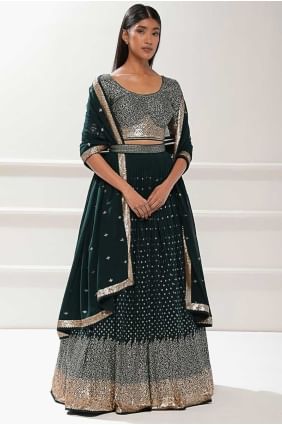 Lehenga Choli à paillettes en georgette verte LC8578