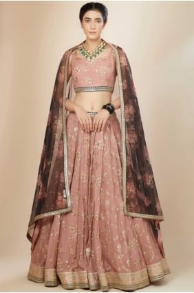 Lehenga choli en georgette rose à paillettes avec dupatta LC8580