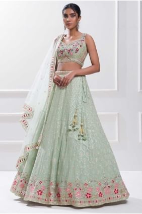 Georgette Lehenga Choli en Pista avec paillettes LC8579