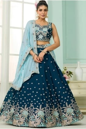 Lehenga Choli bleu sarcelle en georgette à sequins LC8769