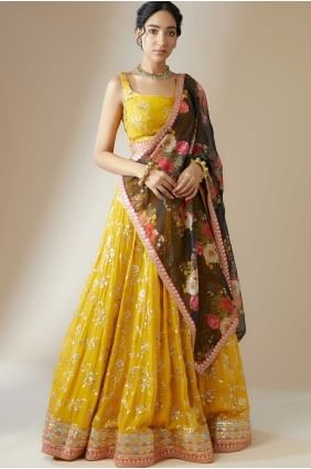 Lehenga Choli jaune avec georgette à paillettes LC8582