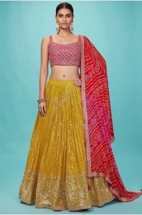 Lehenga Choli en georgette à paillettes jaune LC8577