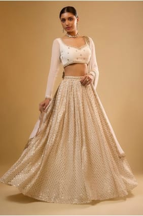 Lehenga choli blanc en georgette synthétique à sequins avec dupatta LC8998