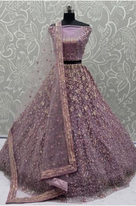 Lehenga Choli violet avec tulle à sequins LC8699