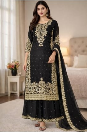 Ensemble palazzo en soie noire à sequins PZ4241