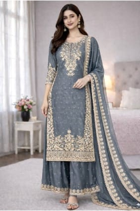 Ensemble palazzo gris en soie à sequins PZ4355