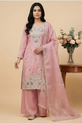 Ensemble palazzo en soie à sequins rose PZ4336