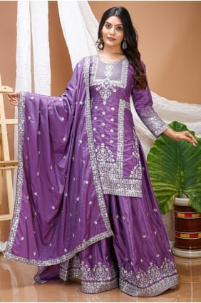 Ensemble palazzo en crêpe violet à sequins PZ4367