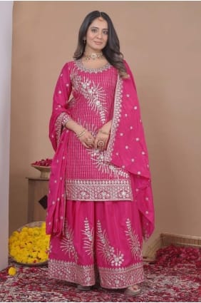 Ensemble palazzo rose Rani en crêpe à sequins PZ4351