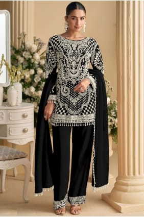 Salwar Kameez à sequins en georgette noire pour l'Aïd SK155987